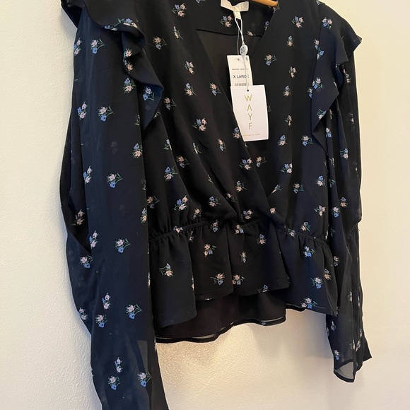WAYF NWT black floral Ruffle Blouse XL - Picture 2 of 11